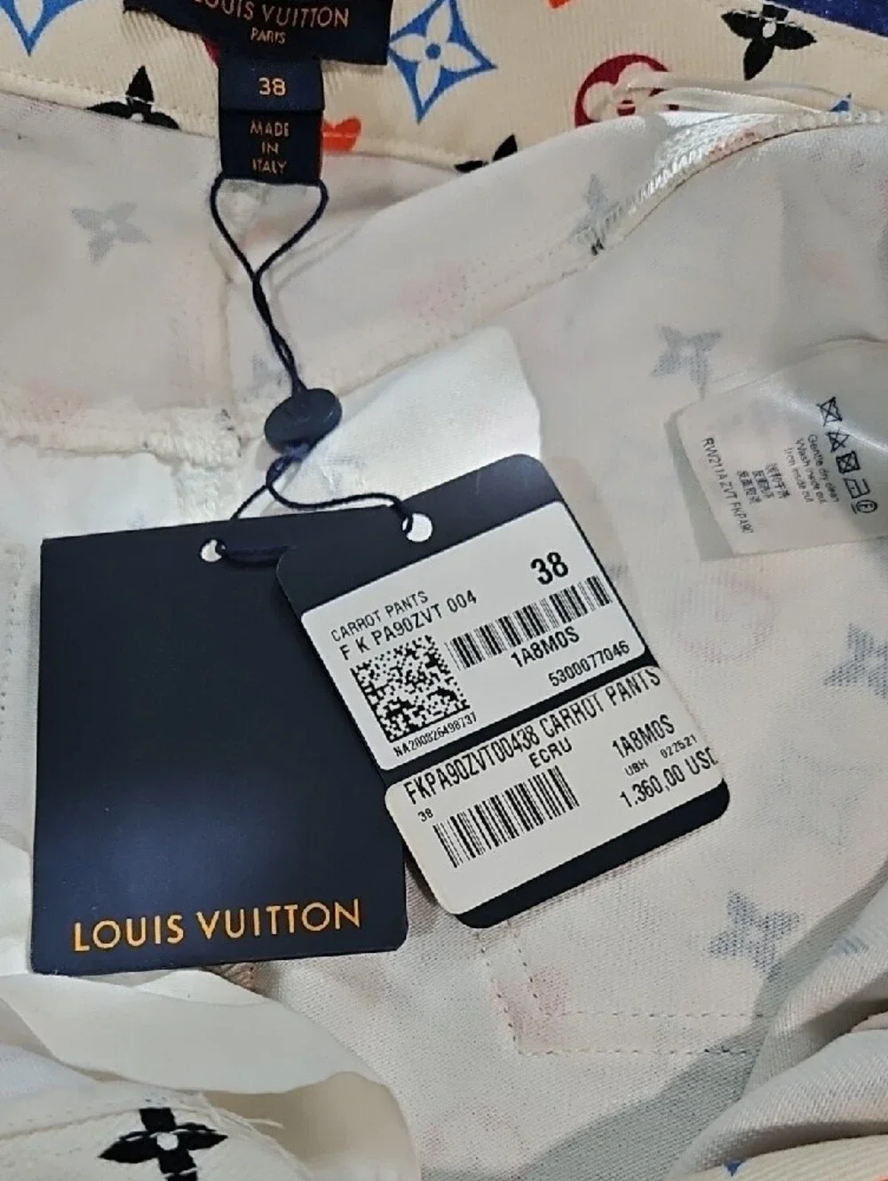 Louis Vuitton Cream High-Rise Jeans with Red & Blue Monogram Accents
